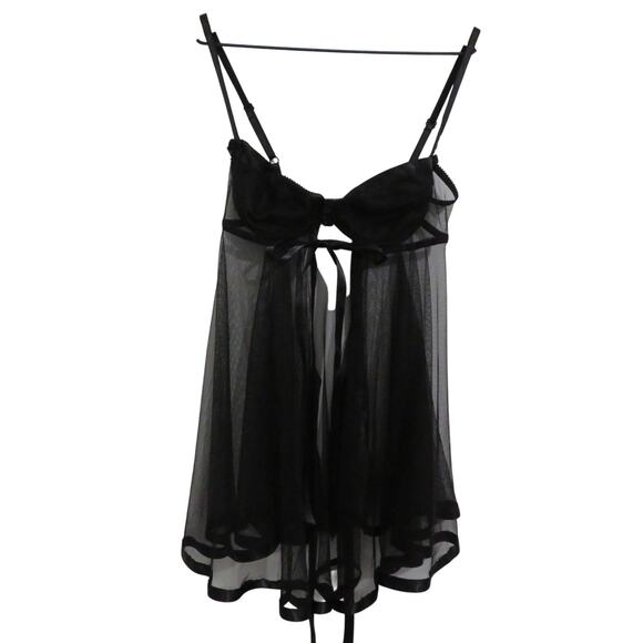 Victoria's Secret Women Sz 34B Black Vintage Y2K Sheer Open Front Flowy Nightie - Picture 1 of 8